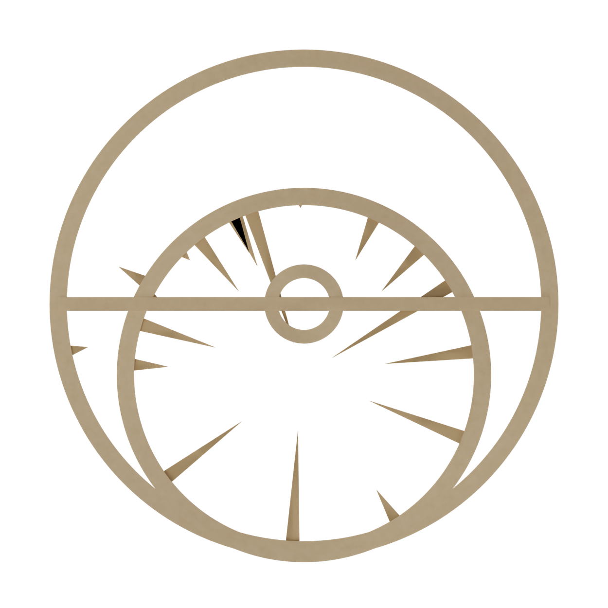The rete, a pierced disc carrying the ecliptic ring and twenty star pointers.